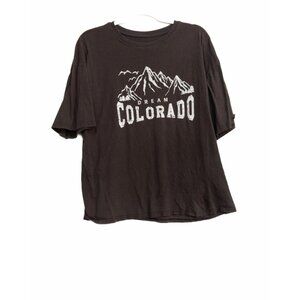 SHEIN Mens Brown Cotton T Shirt Graphic Dream Colorado Round Neck Short Sleeve L